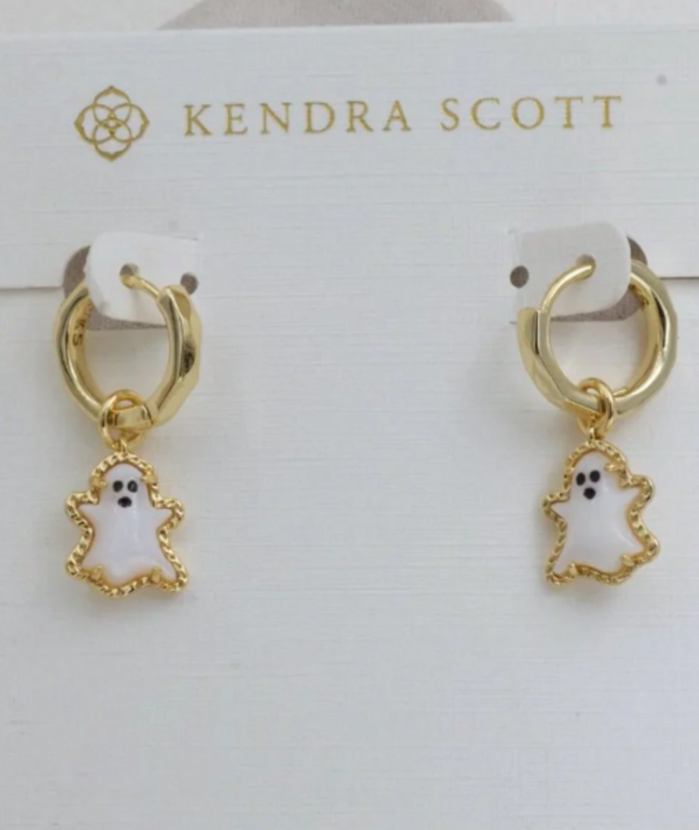 Kendra Scott Ghost Huggie Drop Earrings Gold Tone Halloween Earrings